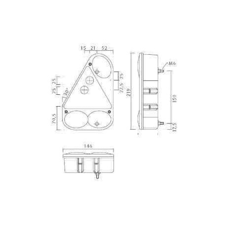 Feu ASPOCK 4-6 fonctions droit dim: 146X219X52mm - Remorques Discount 