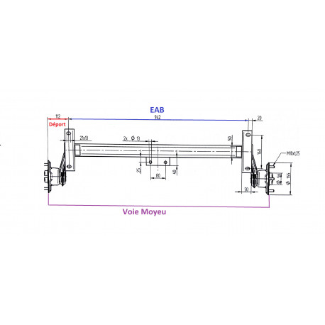 Essieu Non Freiné 450 Kg – Tube 50 mm – EAB 942 mm