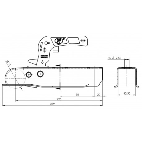 Boîtier d'Attelage Non Freiné 45mm – Remorque PTC 750kg