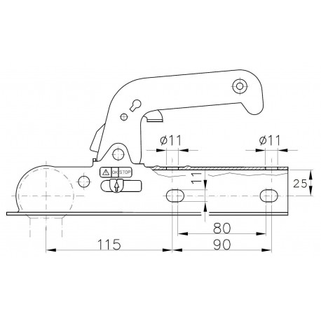Tête d’Attelage Non Freinée Double Perçage – Tube Carré 60 mm