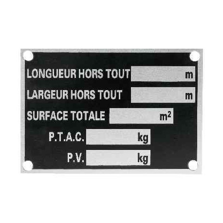 Plaque de tare en aluminium 150x75 mm pour remorque – À riveter