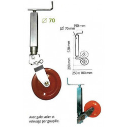 Roue Jockey Renforcée 70 mm | Galet Acier 250 x 100 mm