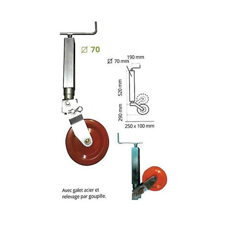 Roue Jockey Renforcée 70 mm | Galet Acier 250 x 100 mm